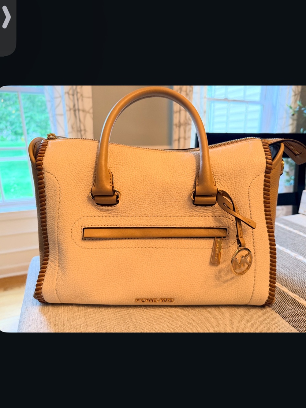 Michael Kors Carine Large Pebbled Leather Crossbody Bag (cream and brown)